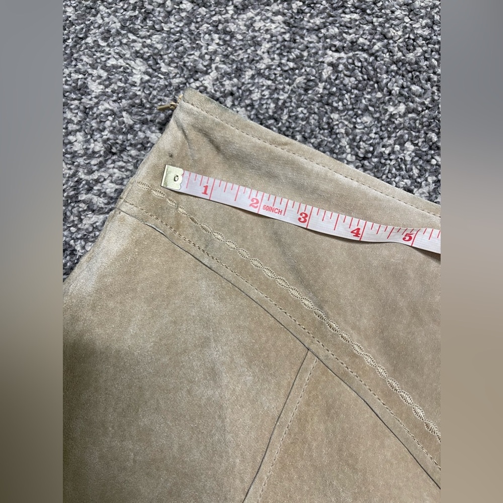 Vintage Aqua Women’s Beige 100% Suede Western Stitched Knee Length Skirt Sz 10 - Picture 4 of 8
